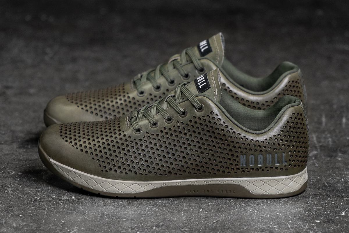 Nobull Leather Men's Trainers Olive | Australia (FZ2891)